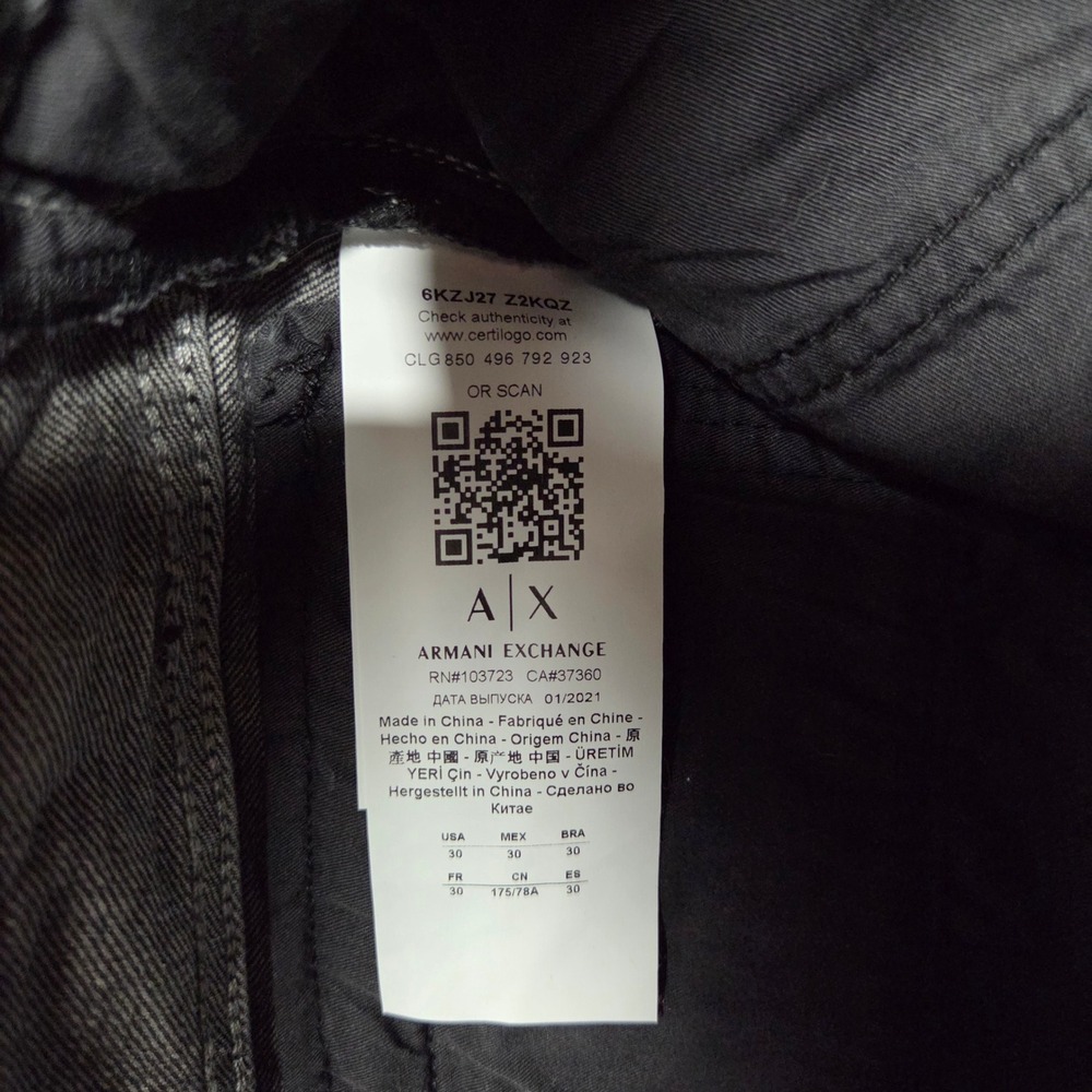 Armani Exchange Skinny Biker Jeans Mens 30 x 32 Black Moto Denim - Picture 10 of 10